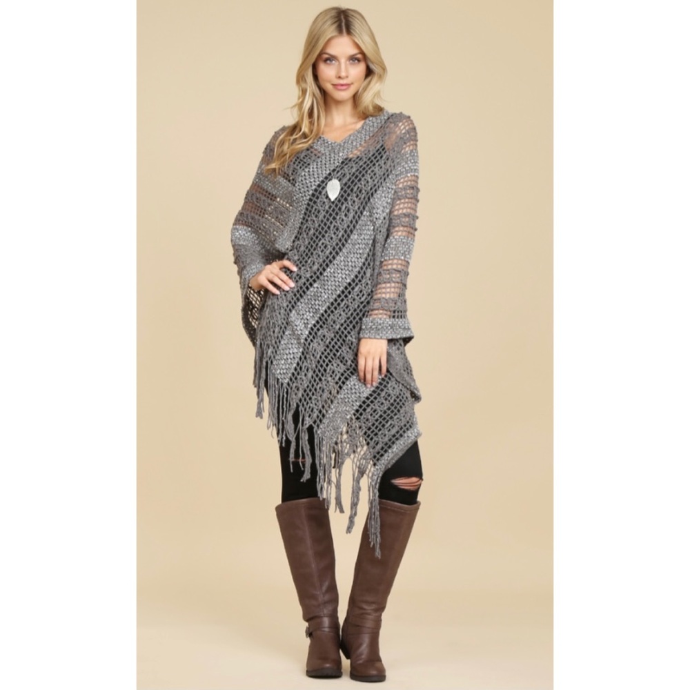 Gray Crochet Poncho